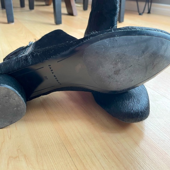 Zara Faux Fur Black Ankle Boots - Size 39 - Picture 3 of 4